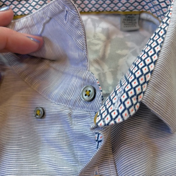 Ted Baker Men’s Short Sleeve Cotton Linen Button Down w/ Wavy Blue Dot Pattern - Picture 7 of 9